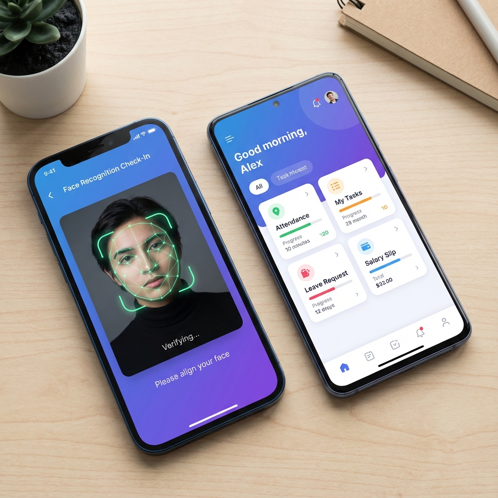 Mobile app: face recognition check-in and employee dashboard